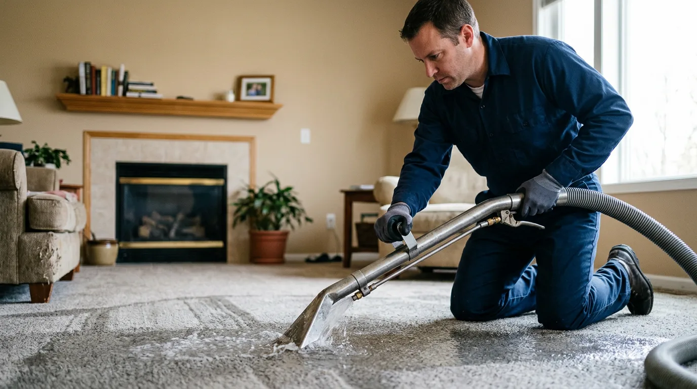 Water damage restoration technician working near Utica, MN